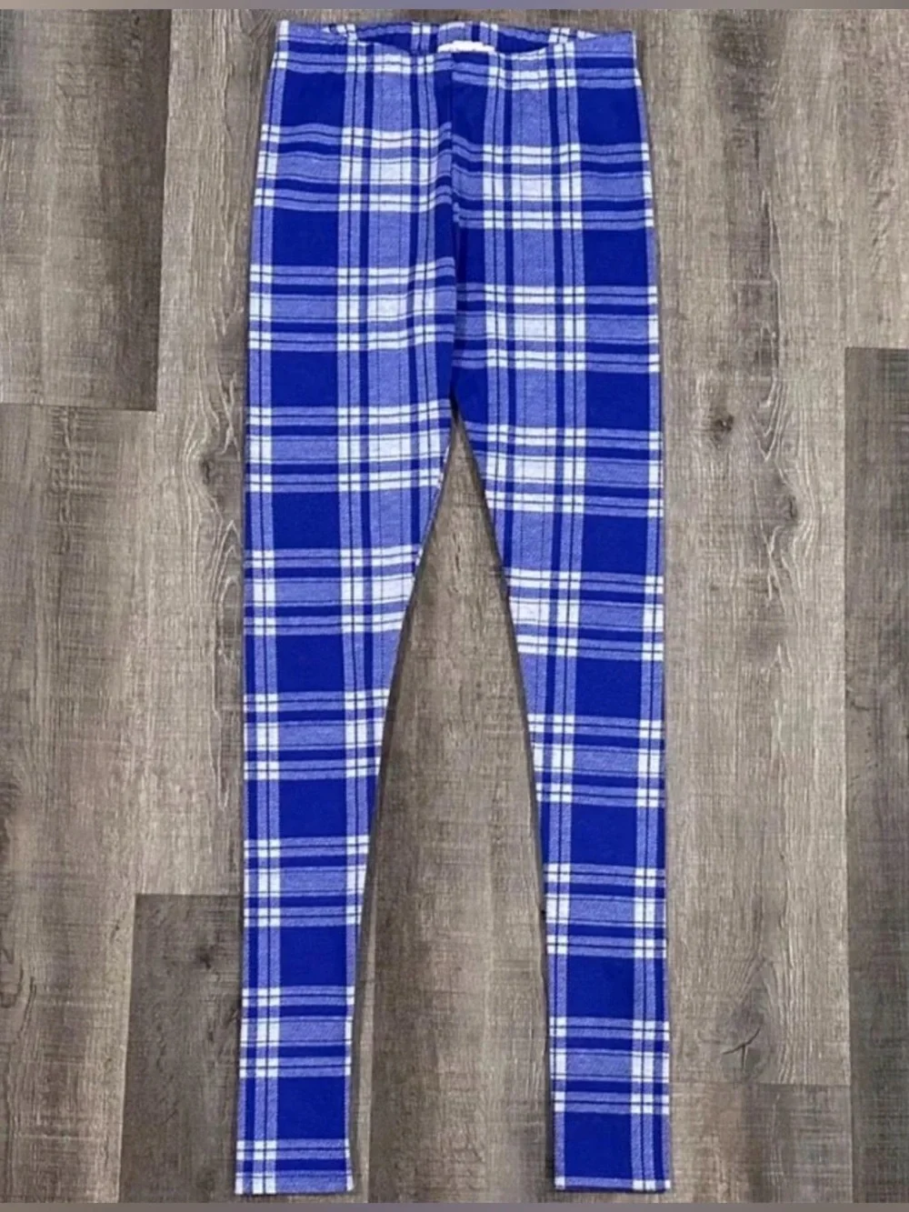 💞 New Little Girls Size Small Blue & Gray Plaid Skinny Leggings